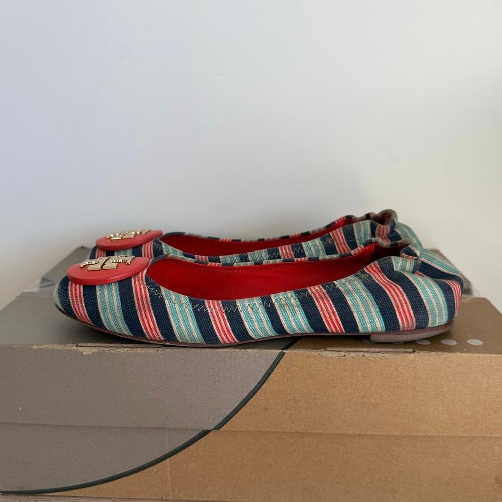 Tory Burch Reva Printed Canvas Bauer Striped Ball… - image 4